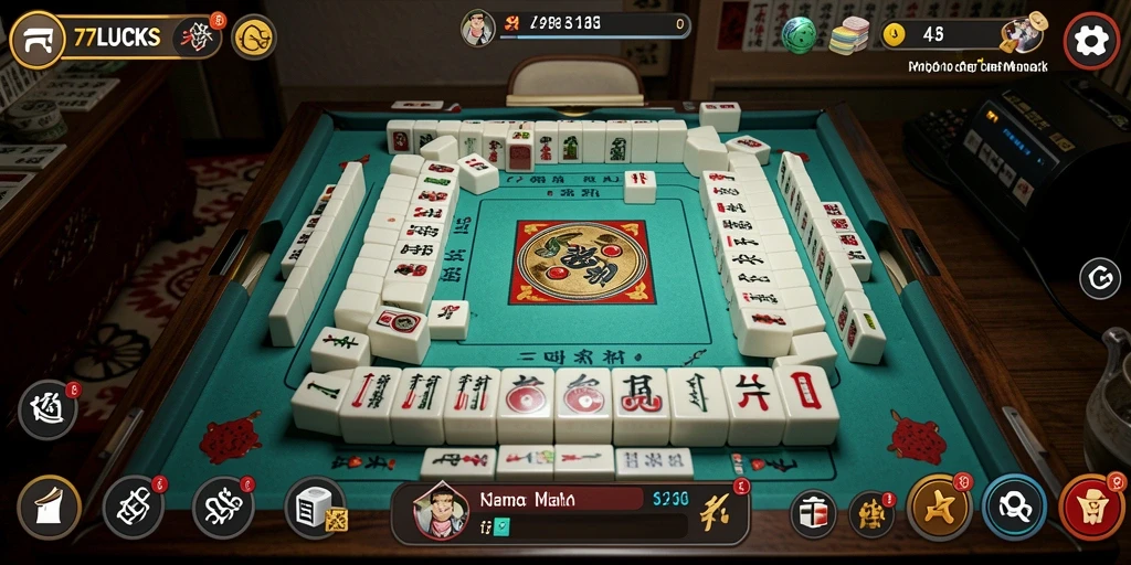 Screenshot permainan 77LUCKS yang menunjukkan gameplay Mahjong yang mengasyikkan.