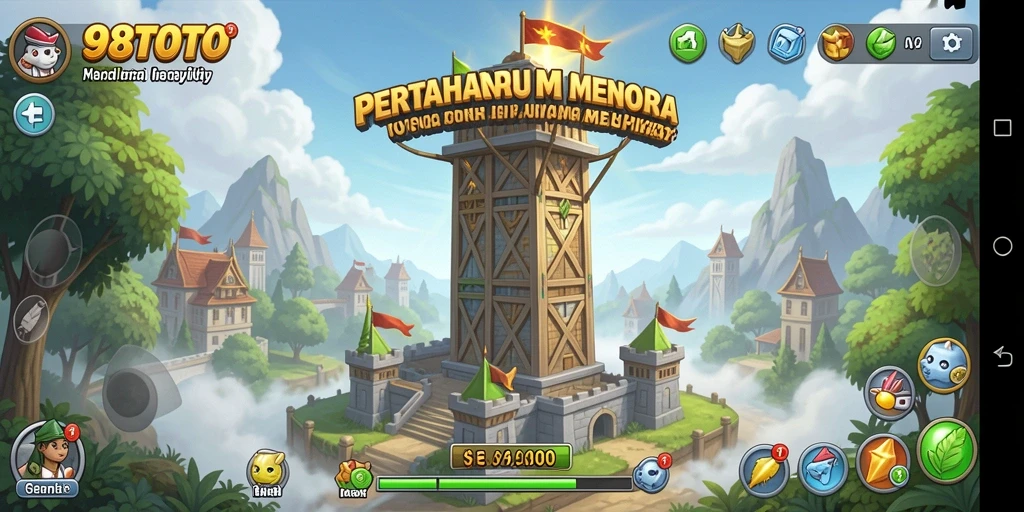 Tangkapan layar gameplay 98TOTO menampilkan pertempuran menara pertahanan yang menegangkan.