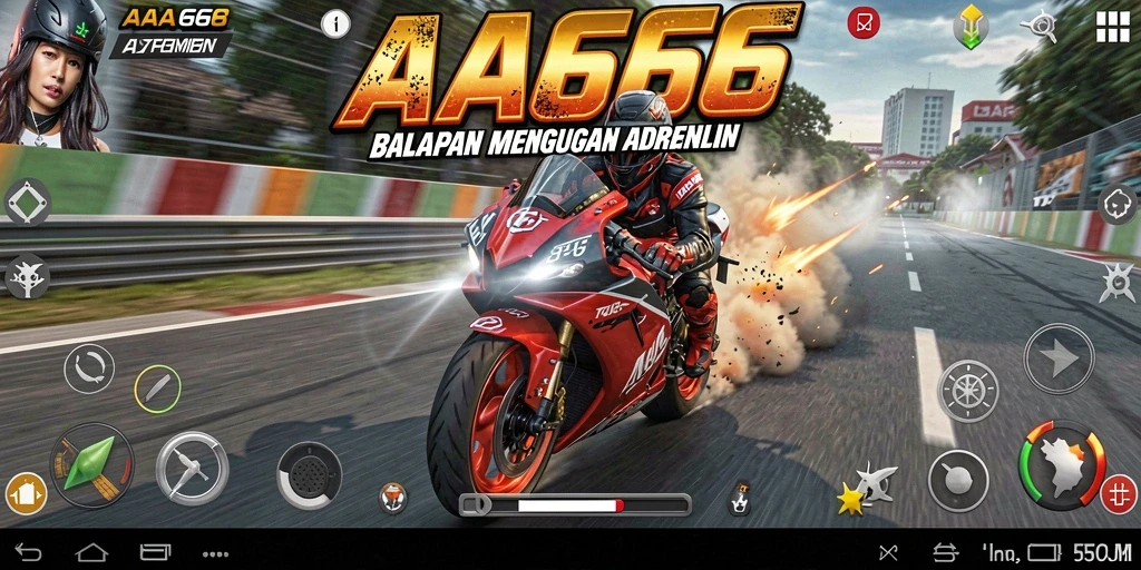 Tampilan gameplay balapan motor yang seru dan mendebarkan.