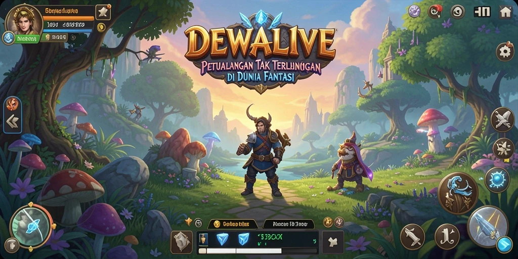 Tangkapan layar DEWALIVE menunjukkan pemain yang menjelajahi dunia petualangan yang menakjubkan.