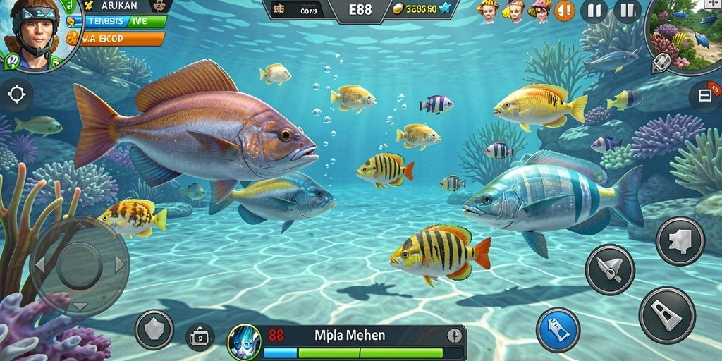 Screenshot gameplay E88 menunjukkan aksi menembak ikan yang seru.