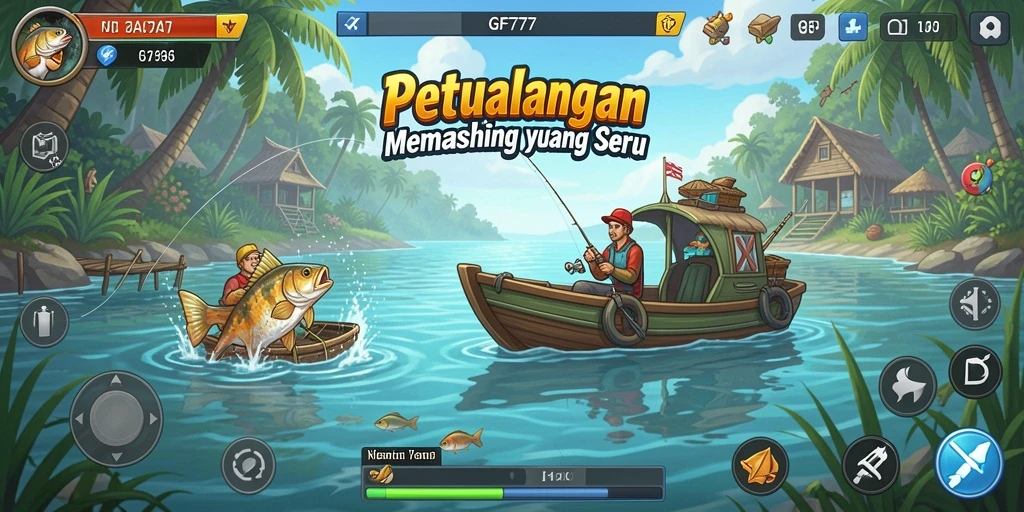 Tampilan gameplay GF777 yang menampilkan aksi memancing yang intens.
