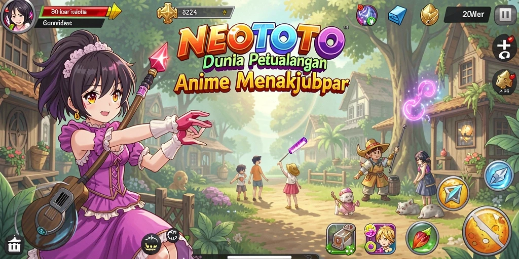Tampilan gameplay NEOTOTO dengan karakter anime yang menarik.