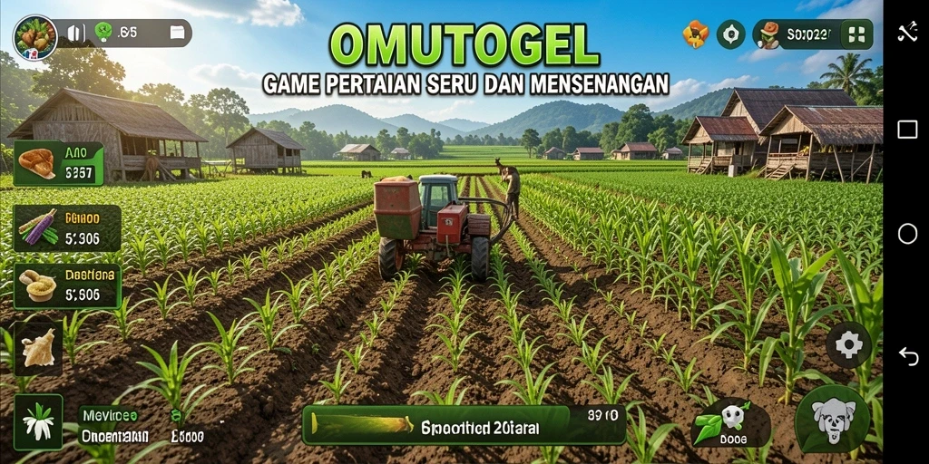 Tampilan gameplay seru di OMUTOGEL dengan berbagai tanaman dan aktivitas pertanian.