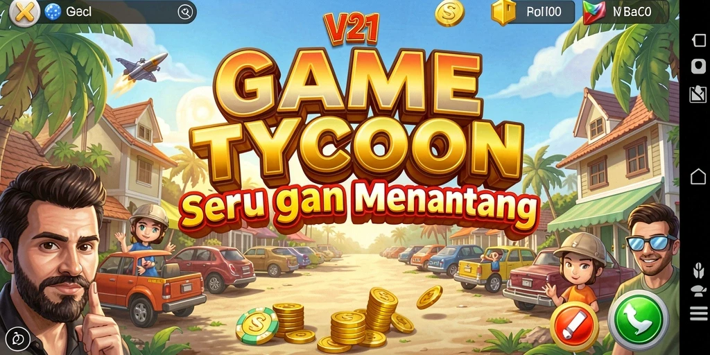 Screenshot gameplay V21 dengan aksi manajemen Tycoon yang seru.