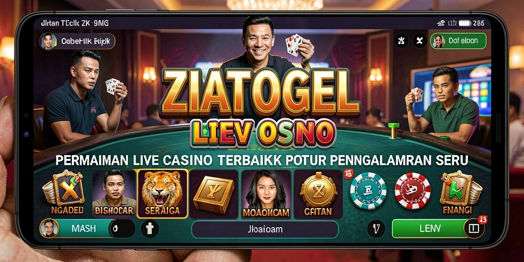 Screenshot gameplay ZIATOGEL menampilkan dealer langsung yang ramah di meja permainan.